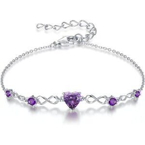 Infinity Heart 5 Birthstone Adjustable Bracelet - Sterling Silver 02 Feb